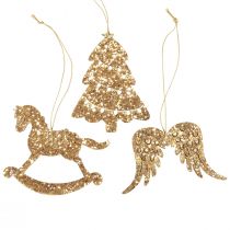 Artículo Percha decorativa madera brillo dorado decoración árbol de Navidad 10cm 6ud