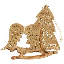 Artículo Percha decorativa madera brillo dorado decoración árbol de Navidad 10cm 6ud