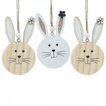 Artículo Percha decorativa cabeza de conejo de madera oro blanco natural 10,5cm 8 piezas