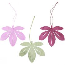 Artículo Percha decorativa madera hojas de otoño rosa violeta verde 12x10cm 12ud