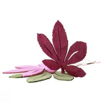 Artículo Percha decorativa madera hojas de otoño rosa violeta verde 12x10cm 12ud