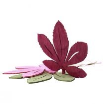 Artículo Percha decorativa madera hojas de otoño rosa violeta verde 12x10cm 12 piezas