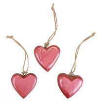 Percha decorativa madera corazones decoración rosa brillante 6cm 8ud