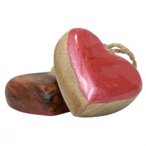 Artículo Percha decorativa madera corazones decoración rosa brillante 6cm 8ud