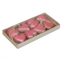 Artículo Percha decorativa madera corazones de madera decoración rosa brillante 6cm 8 piezas