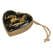 Artículo Percha decorativa madera corazones decoración natural negro oro 6cm 8 piezas