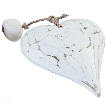 Artículo Percha decorativa de madera redonda con corazones de madera blanco natural Al. 85 cm
