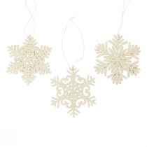 Percha decorativa madera copos de nieve deco brillo blanco Ø10cm 12ud