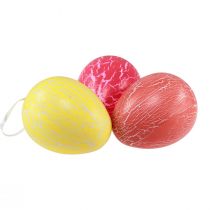 Artículo Percha decorativa Huevos de Pascua craquelado amarillo/rosa/rojo Ø8,5cm 3 piezas