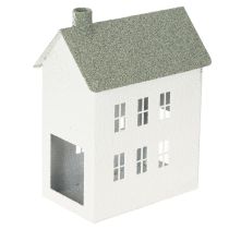Artículo Casa decorativa de metal con forma de casita, con ventanas y chimenea, 22 cm.