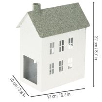 Artículo Casa decorativa de metal con forma de casita, con ventanas y chimenea, 22 cm.