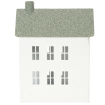 Artículo Casa decorativa de metal con forma de casita, con ventanas y chimenea, 22 cm.