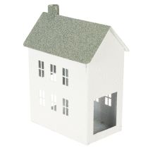 Artículo Casa decorativa de metal con forma de casita, con ventanas y chimenea, 22 cm.