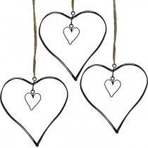 Corazón decorativo para colgar metal corazón negro 10,5cm 6uds