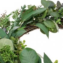 Guirnalda decorativa hojas corona de eucalipto verde artificial Ø55cm