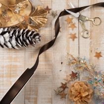 Artículo Cinta de tafetán marrón para regalos, ideal para decoración festiva, 15 mm de ancho, 10 m de largo.
