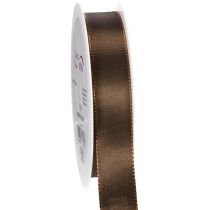 Artículo Cinta de tafetán marrón en rollo, versátil para decoración, 25 mm de ancho, 50 m de largo.