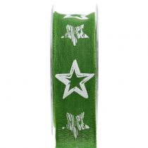 Cinta decorativa de yute con motivo estrella verde 40mm 15m