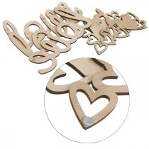 Artículo Corazones "Love" decoración de madera natural con imán rótulo decorativo 20,5/25cm 6 piezas