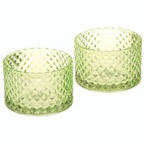 Artículo Portavelas decorativo de cristal verde retro, Ø10,5 cm, 2 unidades