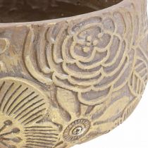Artículo Cuenco decorativo cerámica flores doradas marrón Ø23.5cm H11.5cm