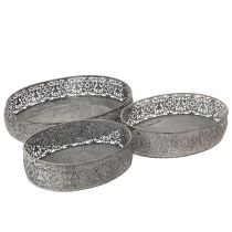 Artículo Juego de 3 cuencos decorativos de metal ovalados con diseño gris, 25,5/29/34,5 cm.