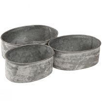 Artículo Cuenco decorativo de metal enchufable ovalado gris L22,5/19,5/16cm juego de 3