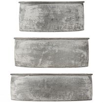 Artículo Cuenco decorativo de metal enchufable ovalado gris L22,5/19,5/16cm juego de 3