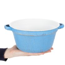 Artículo Bol/maceta decorativa, metal azul, estilo shabby chic, Ø21cm, H10.5cm