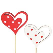 Artículo Tapón decorativo corazones rojo blanco decoración de madera 7,5×6,5cm 12 piezas