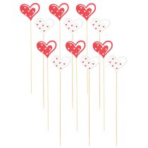 Artículo Tapón decorativo corazones rojo blanco decoración de madera 7,5×6,5cm 12 piezas