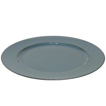 Artículo Plato decorativo Plástico Azul petróleo Borde marrón Ø33cm