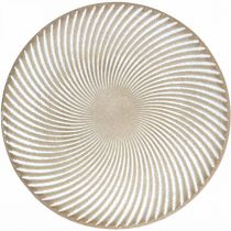 Plato decorativo redondo blanco marrón ranuras decoración de mesa Ø35cm H3cm