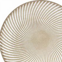 Plato decorativo redondo blanco marrón ranuras decoración de mesa Ø35cm H3cm