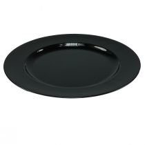 Plato decorativo negro plano plástico brillante Ø28cm H2cm