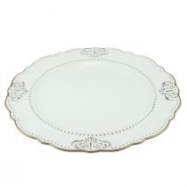 Artículo Plato decorativo redondo de plástico plato antiguo oro blanco Ø33cm