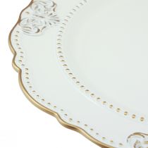 Artículo Plato decorativo redondo de plástico plato antiguo oro blanco Ø33cm