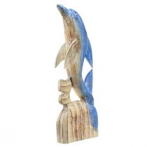 Figura de delfín decoración marítima de madera tallada a mano azul Al.59cm