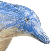 Artículo Figura de delfín decoración marítima de madera tallada a mano azul Al.59cm