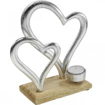 Artículo Portavelas corazón metal decoración mesa decoración madera 22cm