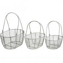 Artículo Cesta de alambre, cesta de Pascua, cesta decorativa de metal L32/28,5/25cm juego de 3
