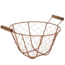 Artículo Cesta redonda vintage de alambre con asas de madera, cesta de metal, acabado oxidado, Ø22cm