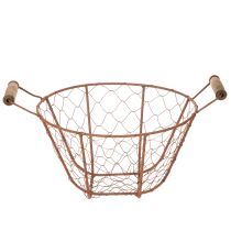 Artículo Cesta redonda vintage de alambre con asas de madera, cesta de metal, acabado oxidado, Ø22cm
