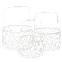 Artículo Cesta de alambre con asa, metal blanco, Ø25/30/35cm, juego de 3