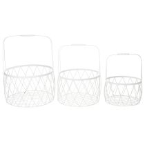 Artículo Cesta de alambre con asa, metal blanco, Ø25/30/35cm, juego de 3