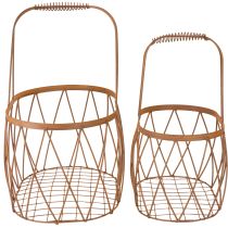 Artículo Cesta ovalada de alambre con asa, decoración de jardín, acabado oxidado, 30/25 cm, juego de 2