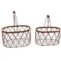 Cesta de alambre cesta de malla ovalada con asa decoración de jardín óxido 30/25 cm juego de 2