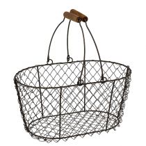 Cesta de alambre ovalada con asa 27x16,5cm Alt.13,5cm marrón