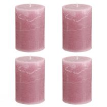 Artículo Velas de pilar de color liso, rosa antiguo, 70 x 100 mm, juego de 4 - Decoración romántica