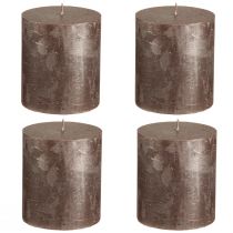 Artículo Velas de pilar de color marrón liso, cobre metálico, 70×80 mm, juego de 4: velas decorativas para estilo y calidez.